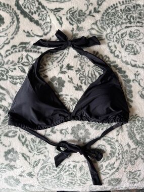 SHEIN Black Halter Tie Triangle Bikini Top
